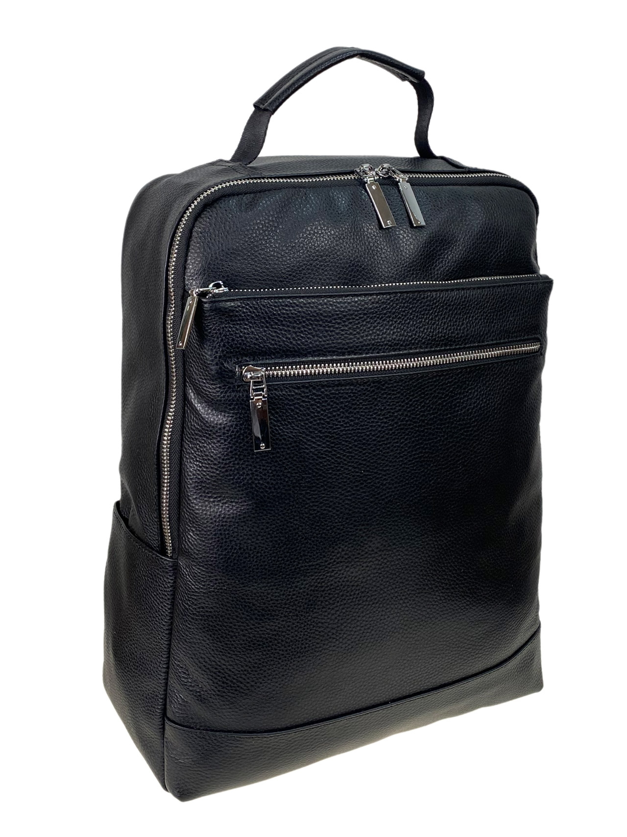 На фото 1 - Мужской рюкзак из натуральной кожи, цвет черный 