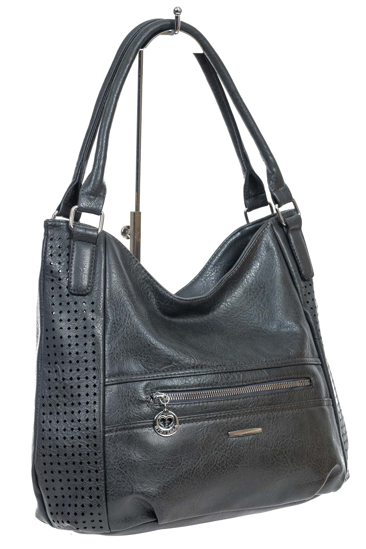 На фото 3 - Женская сумка хобо из искусственной кожи, цвет серый
