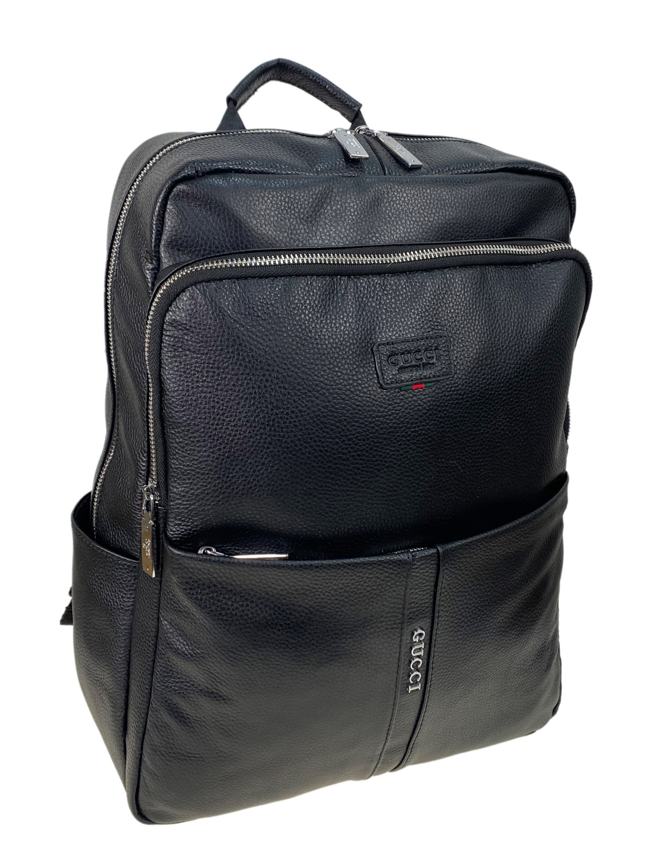 На фото 1 - Мужской рюкзак из натуральной кожи, цвет черный 