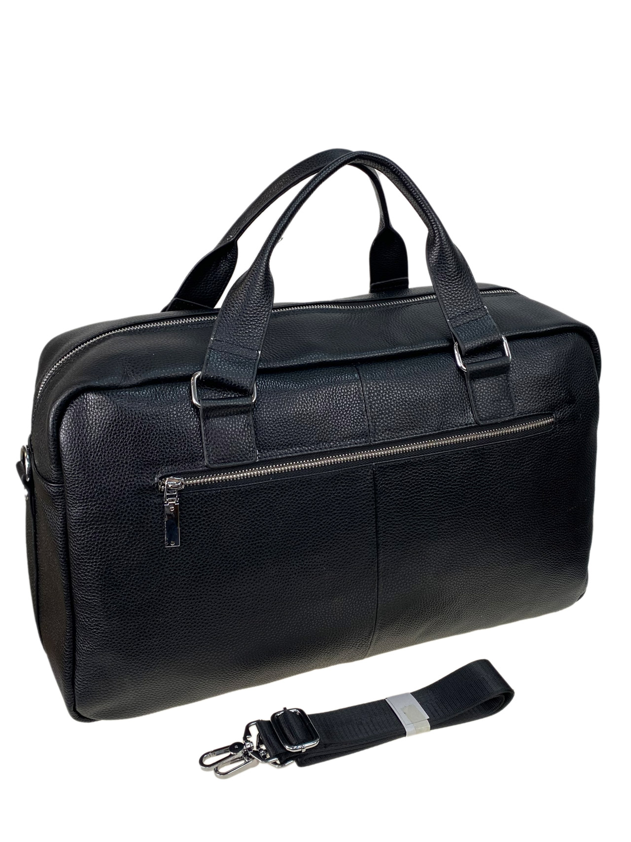 На фото 2 - Багажная сумка из натуральной кожи, цвет черный