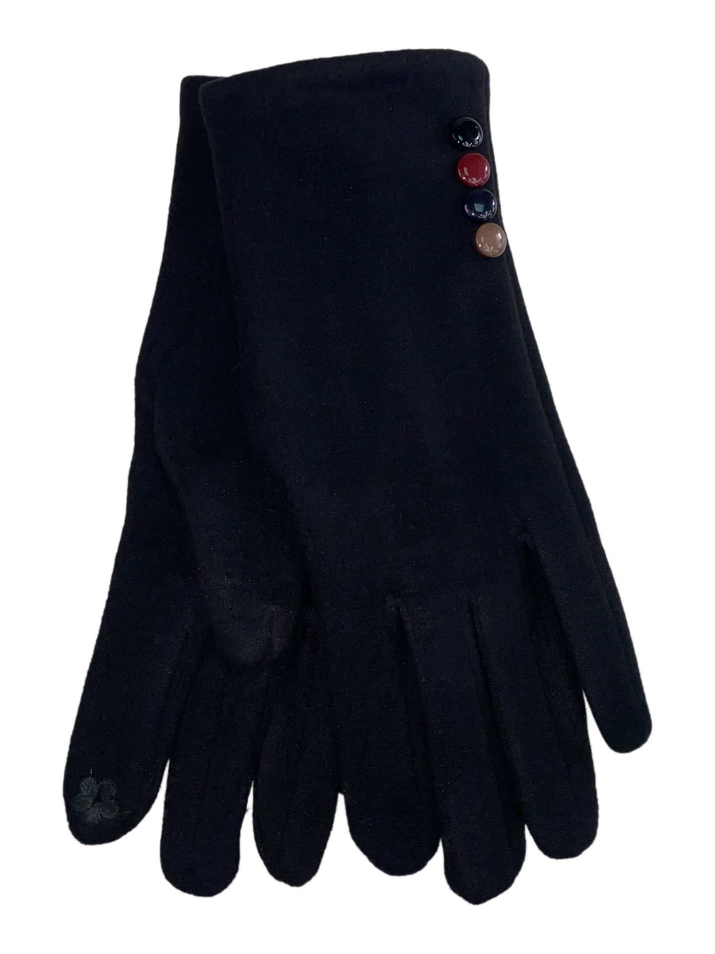 На фото 1 - Женские утеплённые перчатки из велюра с декором, цвет чёрный