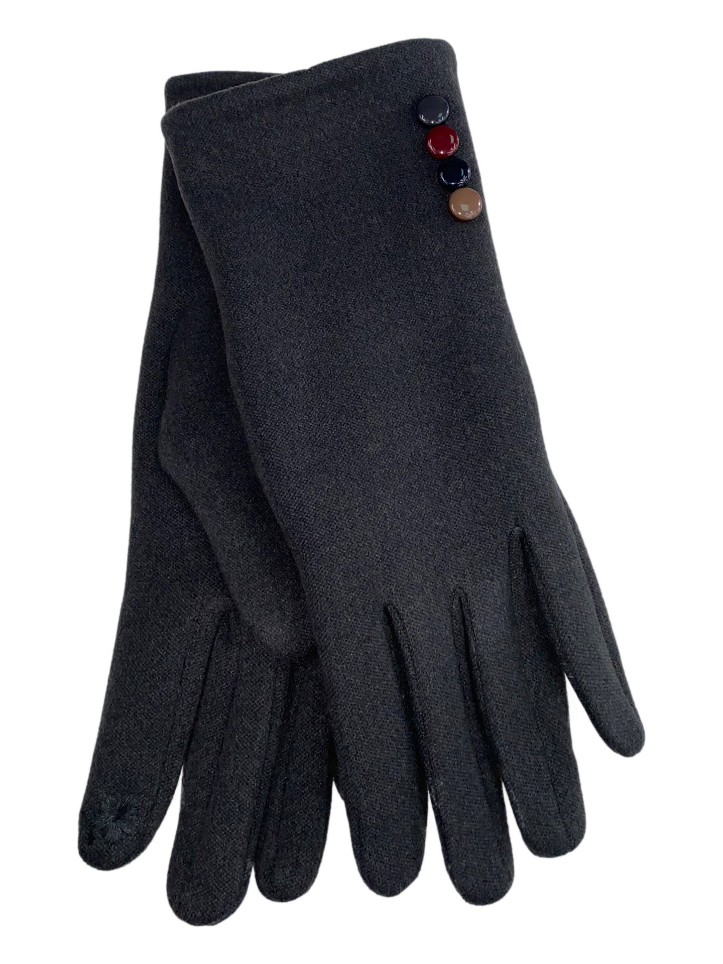 На фото 1 - Женские утеплённые перчатки из велюра с декором, цвет тёмно-серый