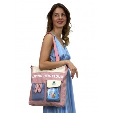На фото 1 - Женская сумка шоппер из текстиля, цвет розовый