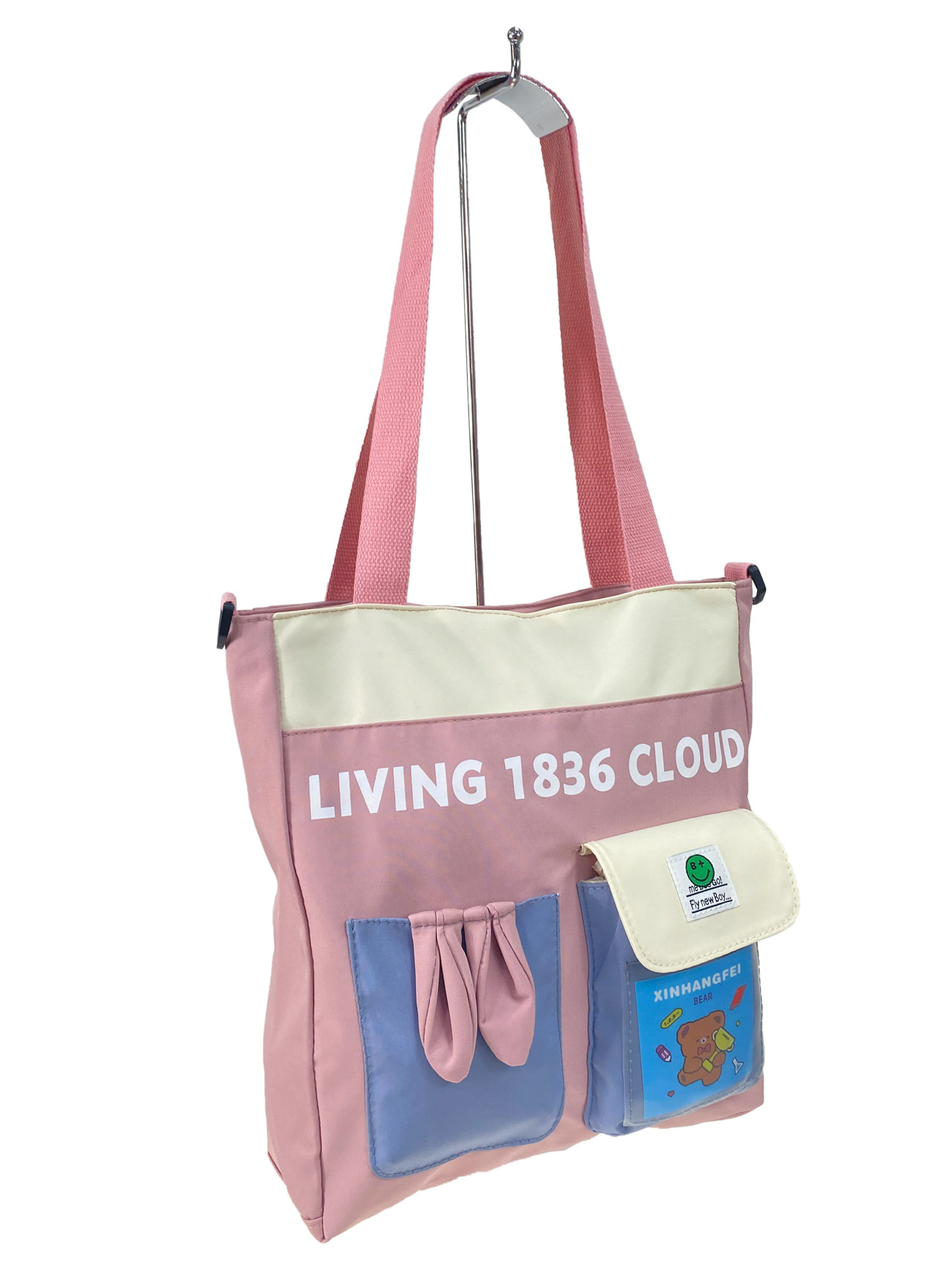 На фото 2 - Женская сумка шоппер из текстиля, цвет розовый