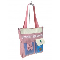 На фото 2 - Женская сумка шоппер из текстиля, цвет розовый