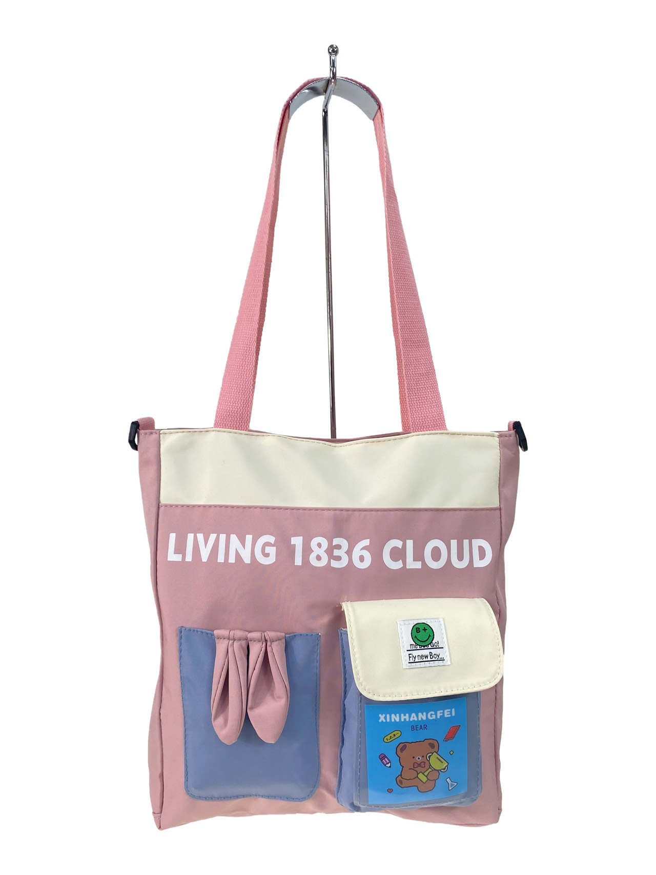 На фото 3 - Женская сумка шоппер из текстиля, цвет розовый