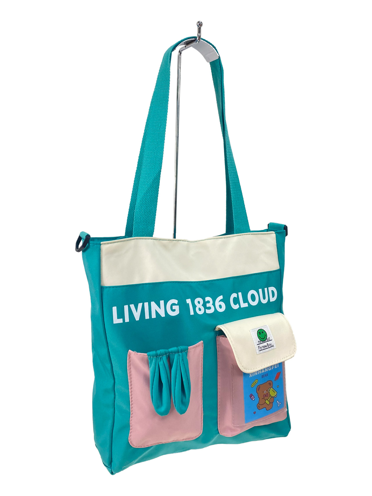 На фото 2 - Женская сумка шоппер из текстиля, цвет бирюзовый