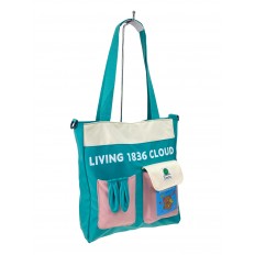 На фото 2 - Женская сумка шоппер из текстиля, цвет бирюзовый