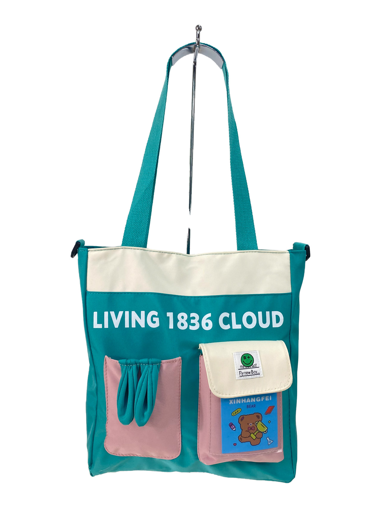 На фото 3 - Женская сумка шоппер из текстиля, цвет бирюзовый