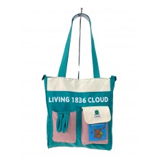 На фото 3 - Женская сумка шоппер из текстиля, цвет бирюзовый