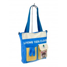 На фото 2 - Женская сумка шоппер из текстиля, цвет голубой