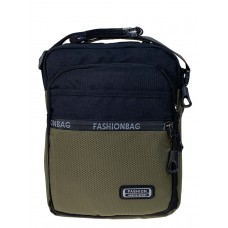 На фото 1 - Мужская сумка из текстиля, цвет черный с зеленым 