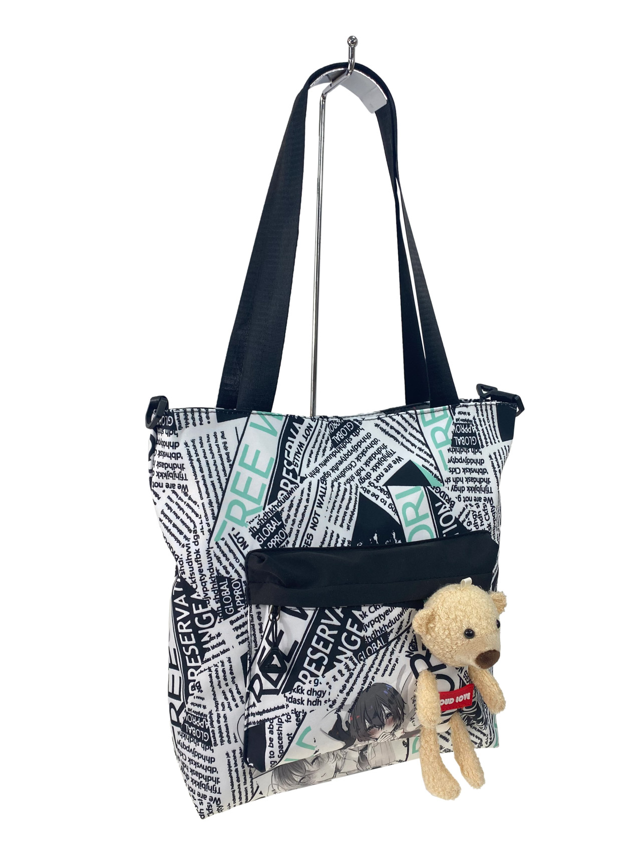 На фото 2 - Женская сумка шоппер из текстиля, цвет белый с черным 