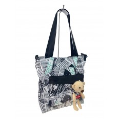 На фото 2 - Женская сумка шоппер из текстиля, цвет белый с черным 