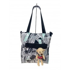 На фото 3 - Женская сумка шоппер из текстиля, цвет белый с черным 
