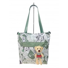 На фото 3 - Женская сумка шоппер из текстиля, цвет белый с зеленым 
