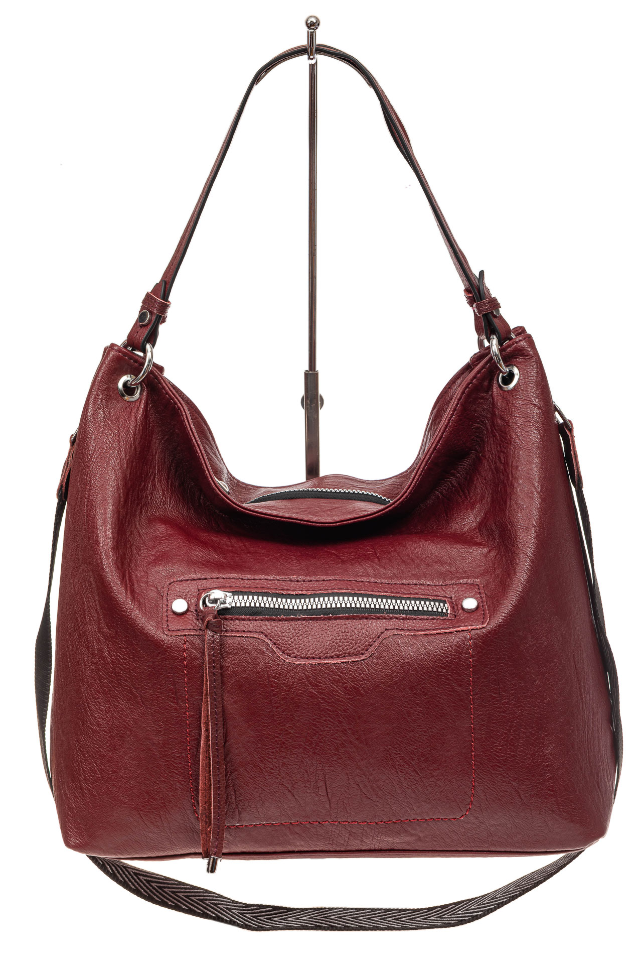 На фото 2 - Большая женская сумка из искусственной кожи, цвет бордо