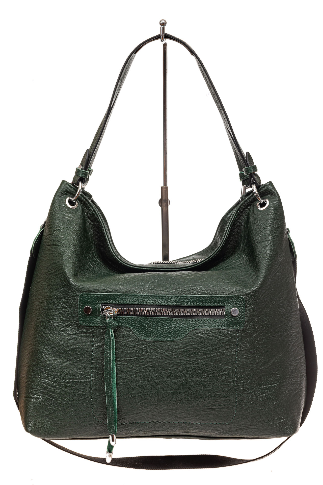 На фото 2 - Большая женская сумка из искусственной кожи, цвет зеленый