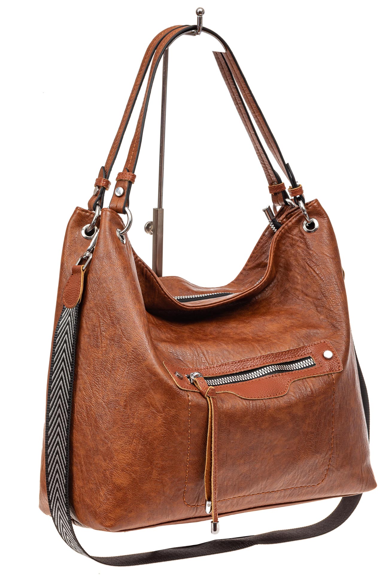 На фото 1 - Большая женская сумка из искусственной кожи, цвет коричневый