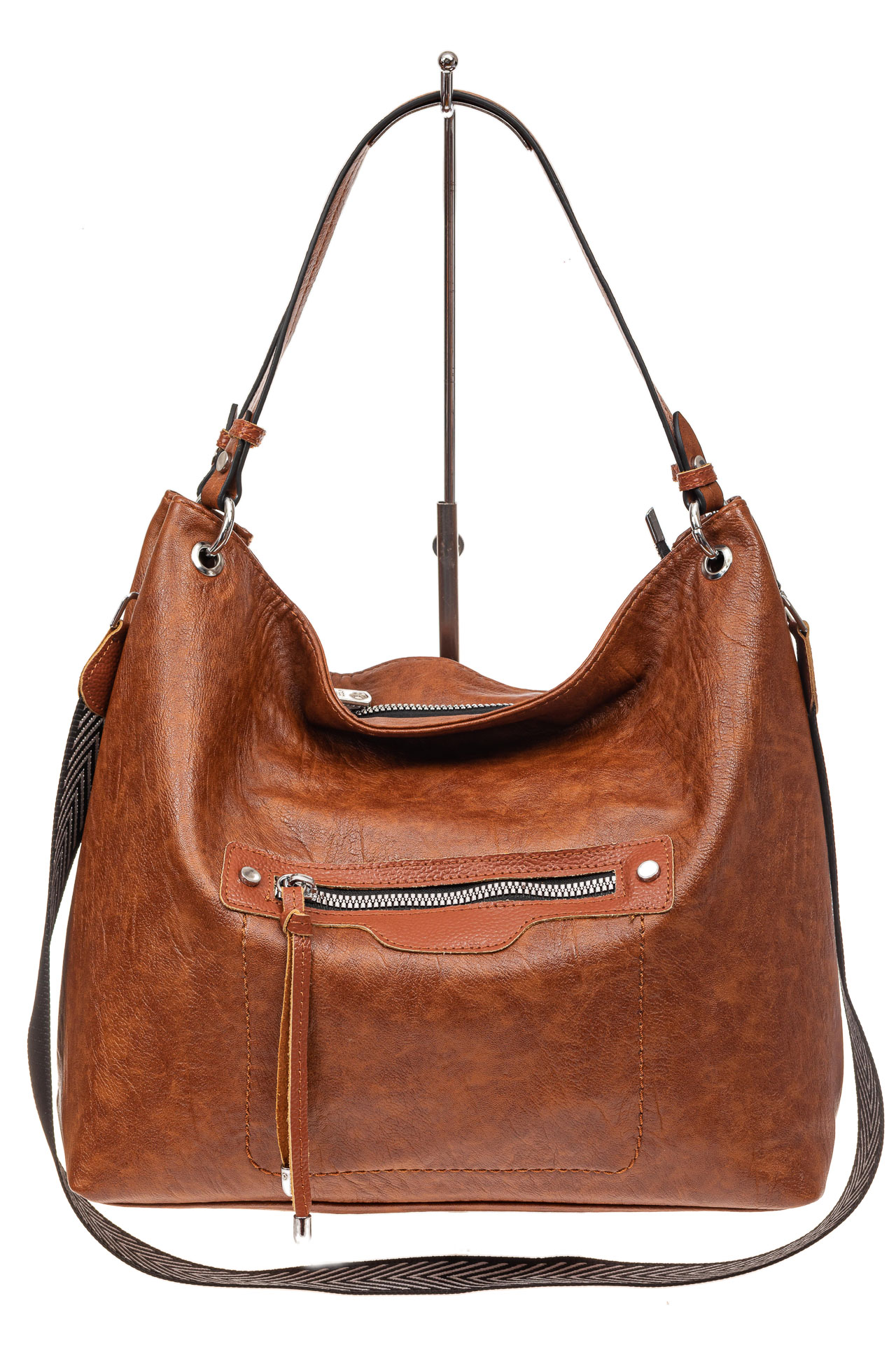 На фото 2 - Большая женская сумка из искусственной кожи, цвет коричневый