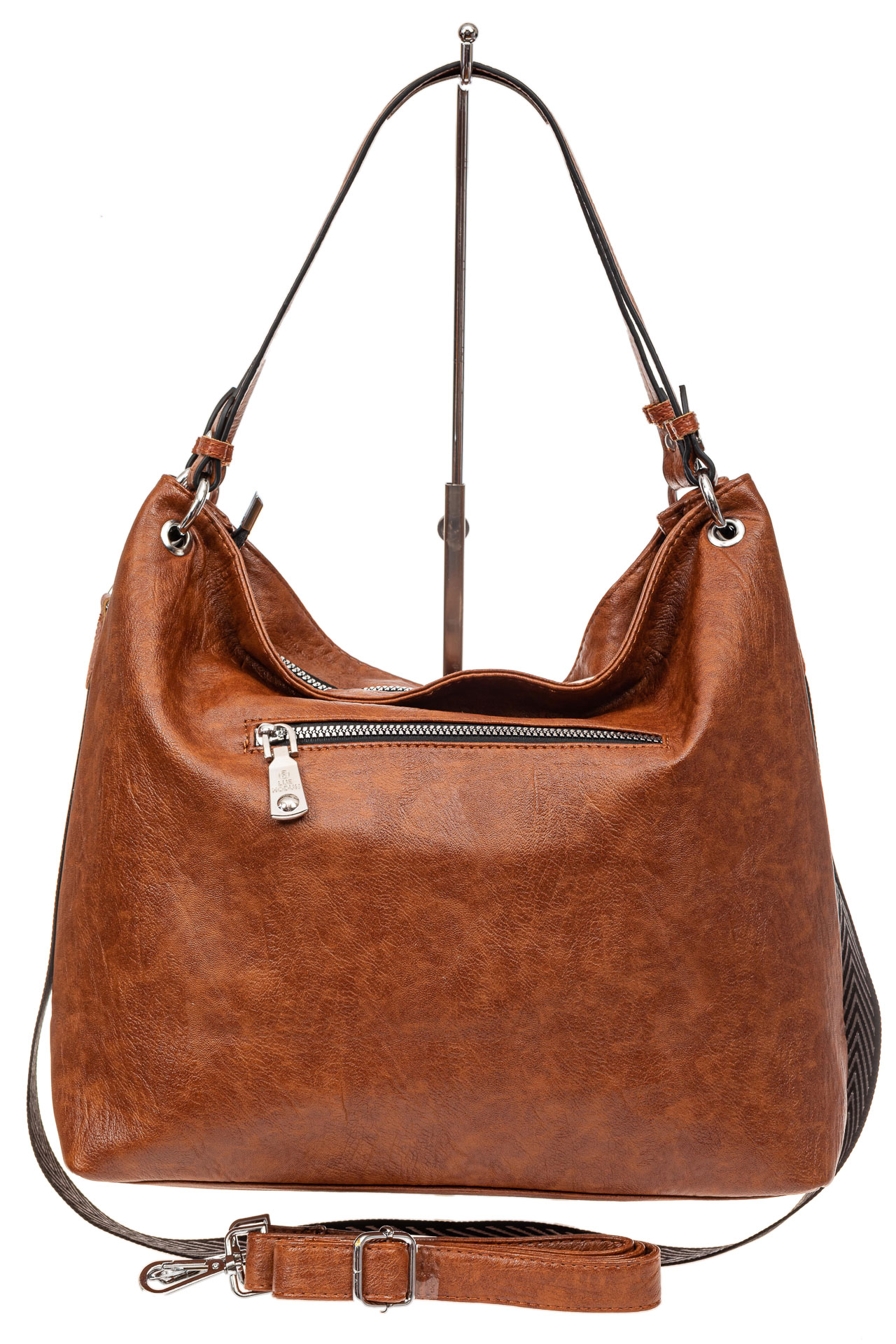На фото 3 - Большая женская сумка из искусственной кожи, цвет коричневый
