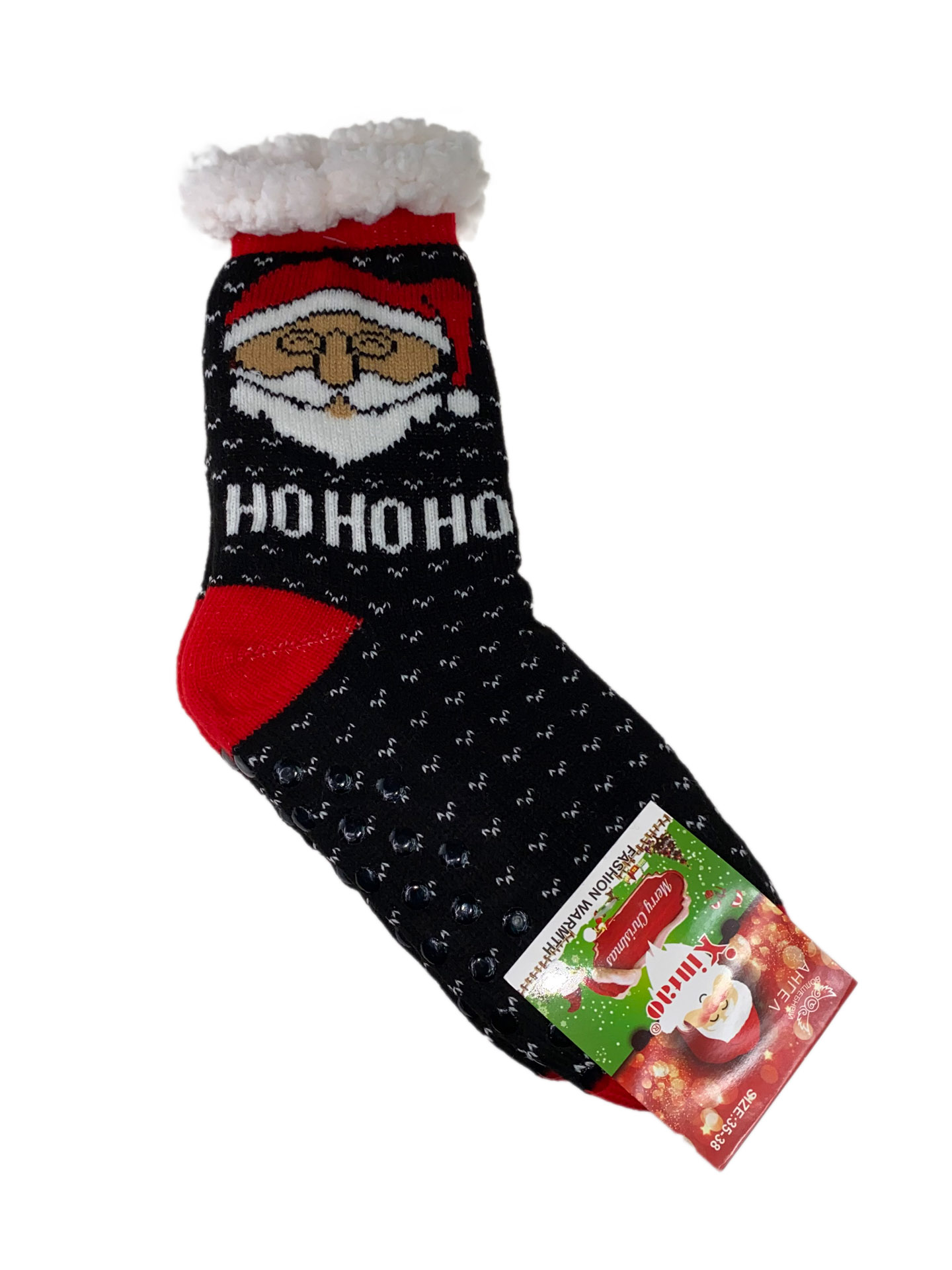 На фото 1 - Новогодние подарочные носки, чёрный с красным