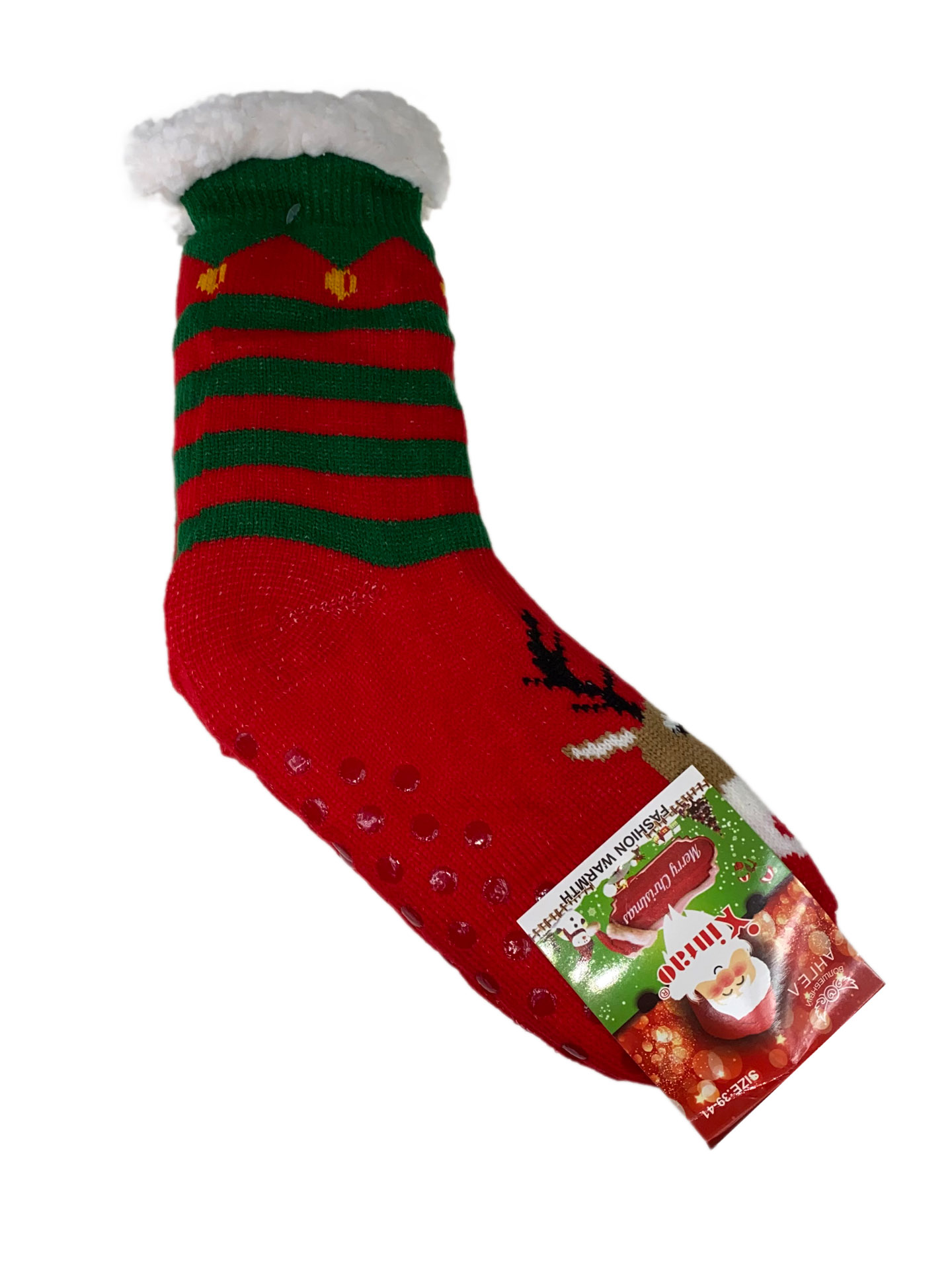 На фото 1 - Новогодние подарочные носки, красный с зелёным