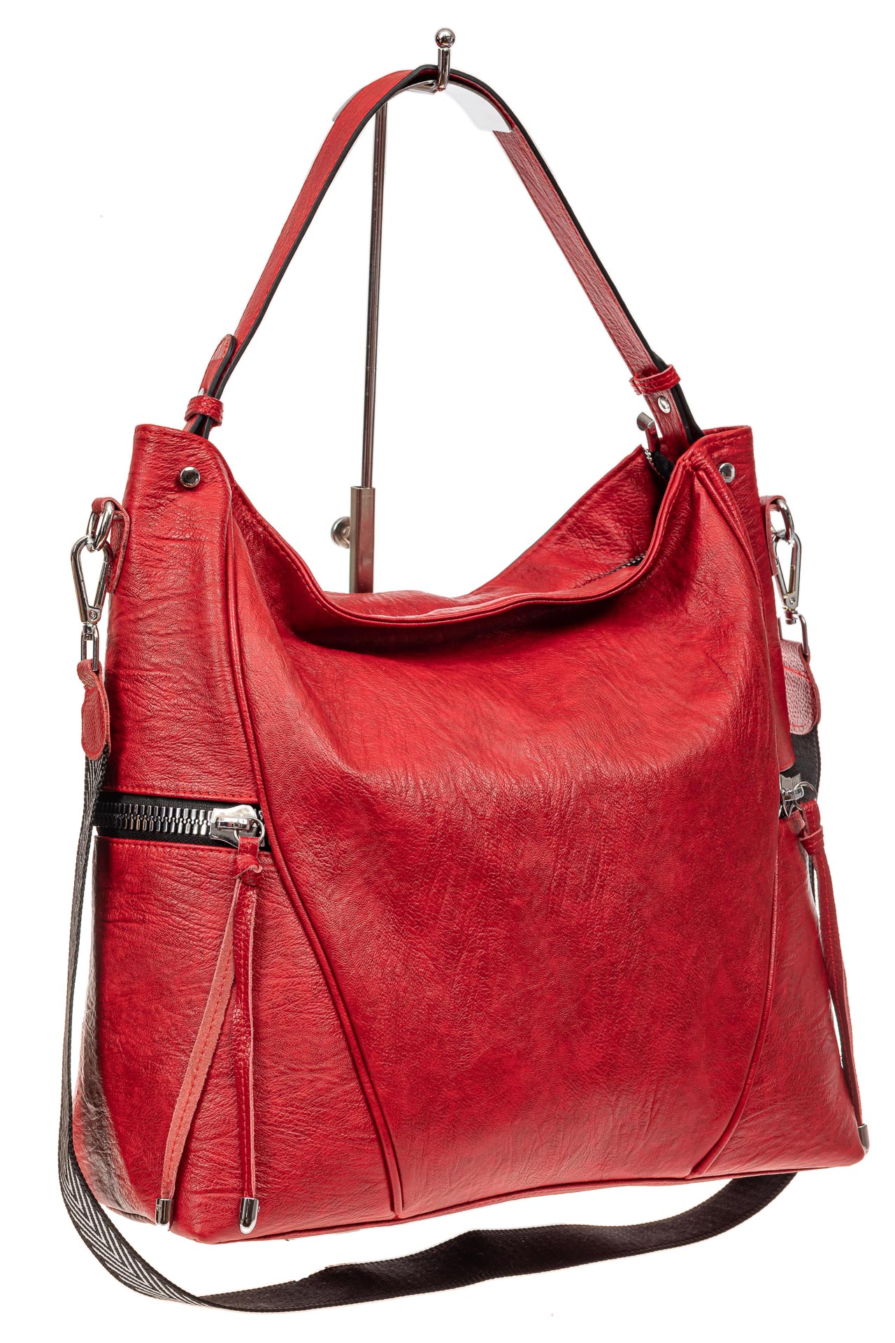 На фото 1 - Большая женская сумка из искусственной кожи, цвет красный