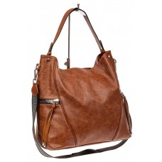 На фото 1 - Большая женская сумка из искусственной кожи, цвет коричневый