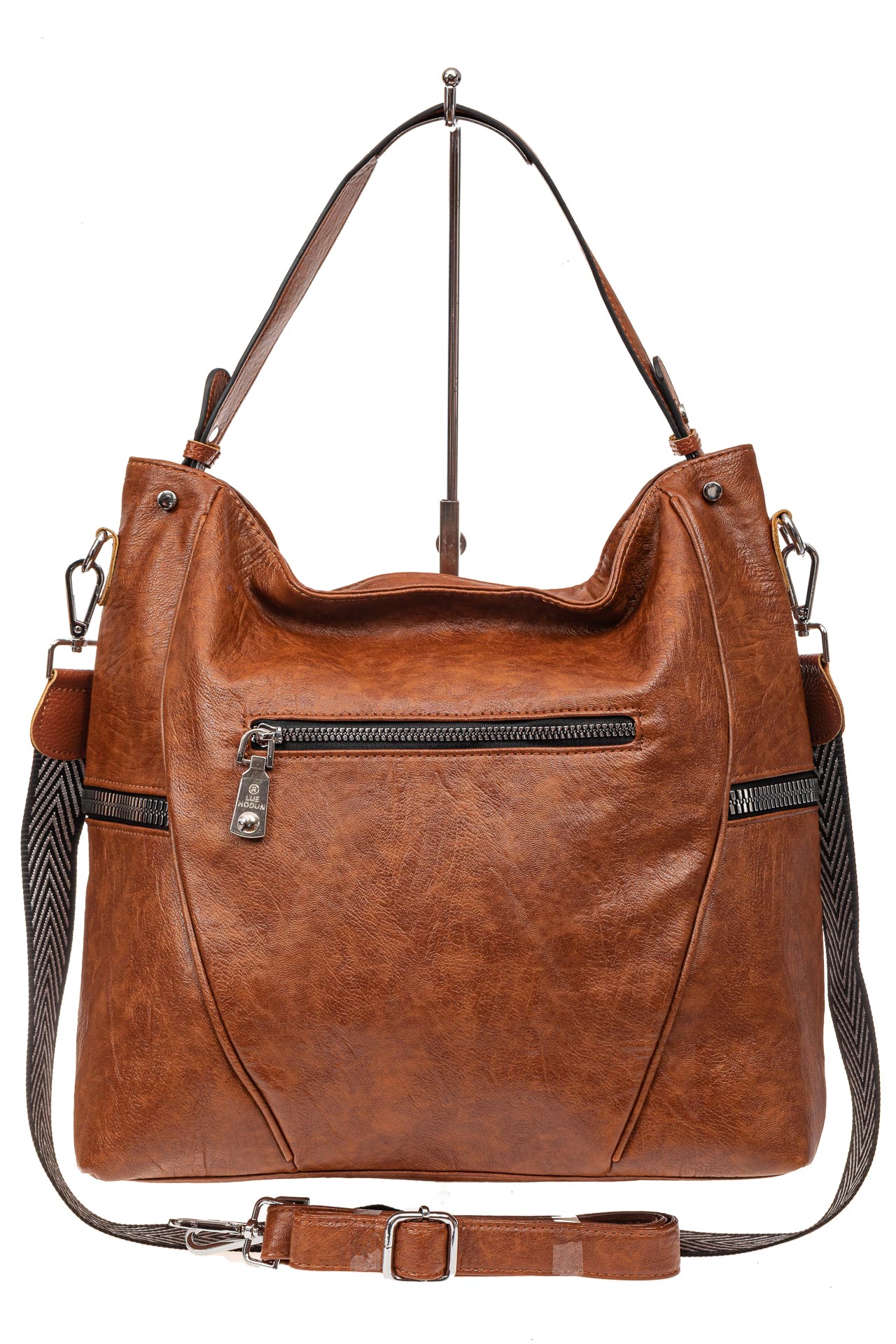 На фото 3 - Большая женская сумка из искусственной кожи, цвет коричневый