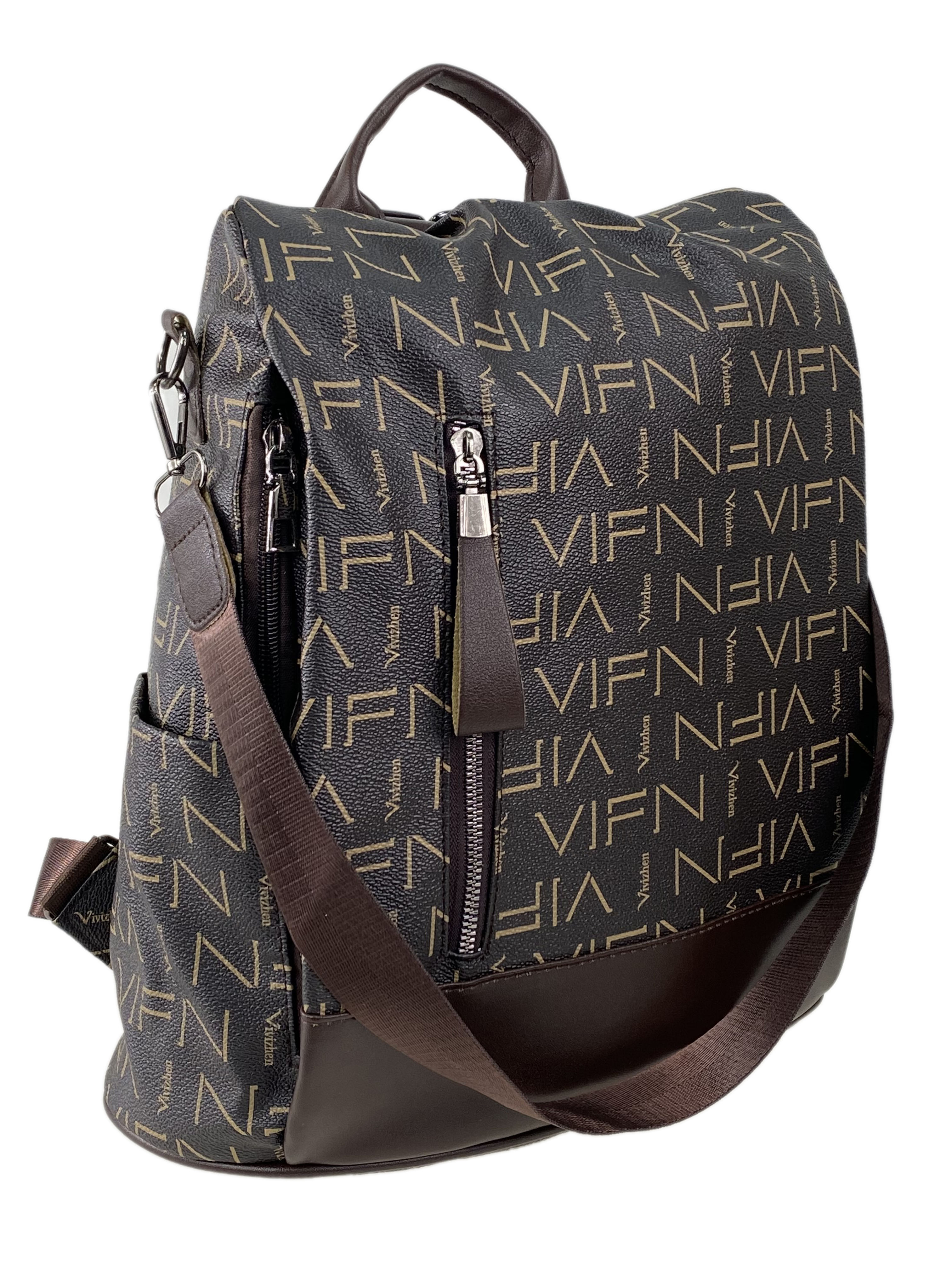На фото 1 - Сумка-рюкзак из искусственной кожи, цвет коричневый