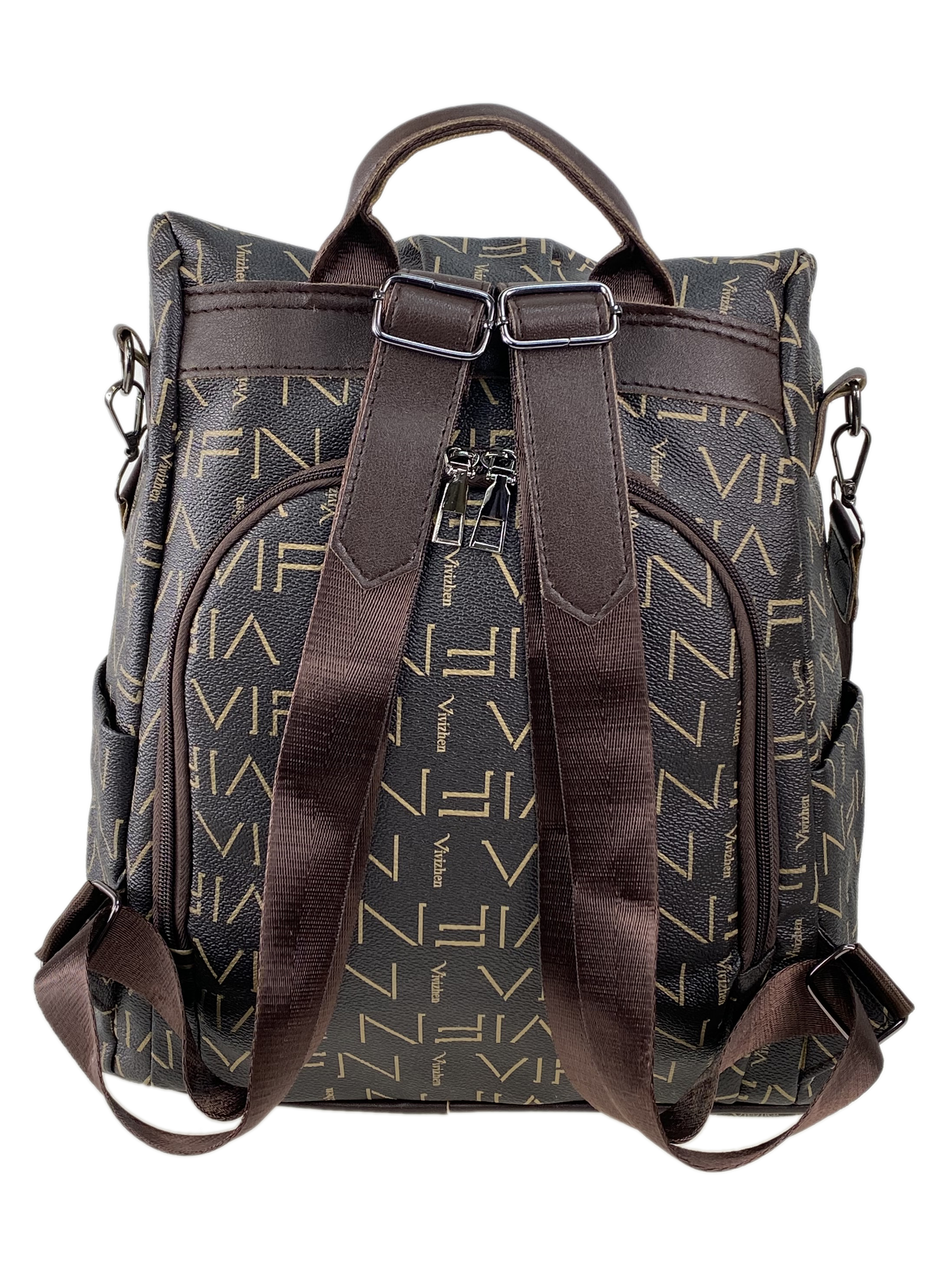 На фото 3 - Сумка-рюкзак из искусственной кожи, цвет коричневый