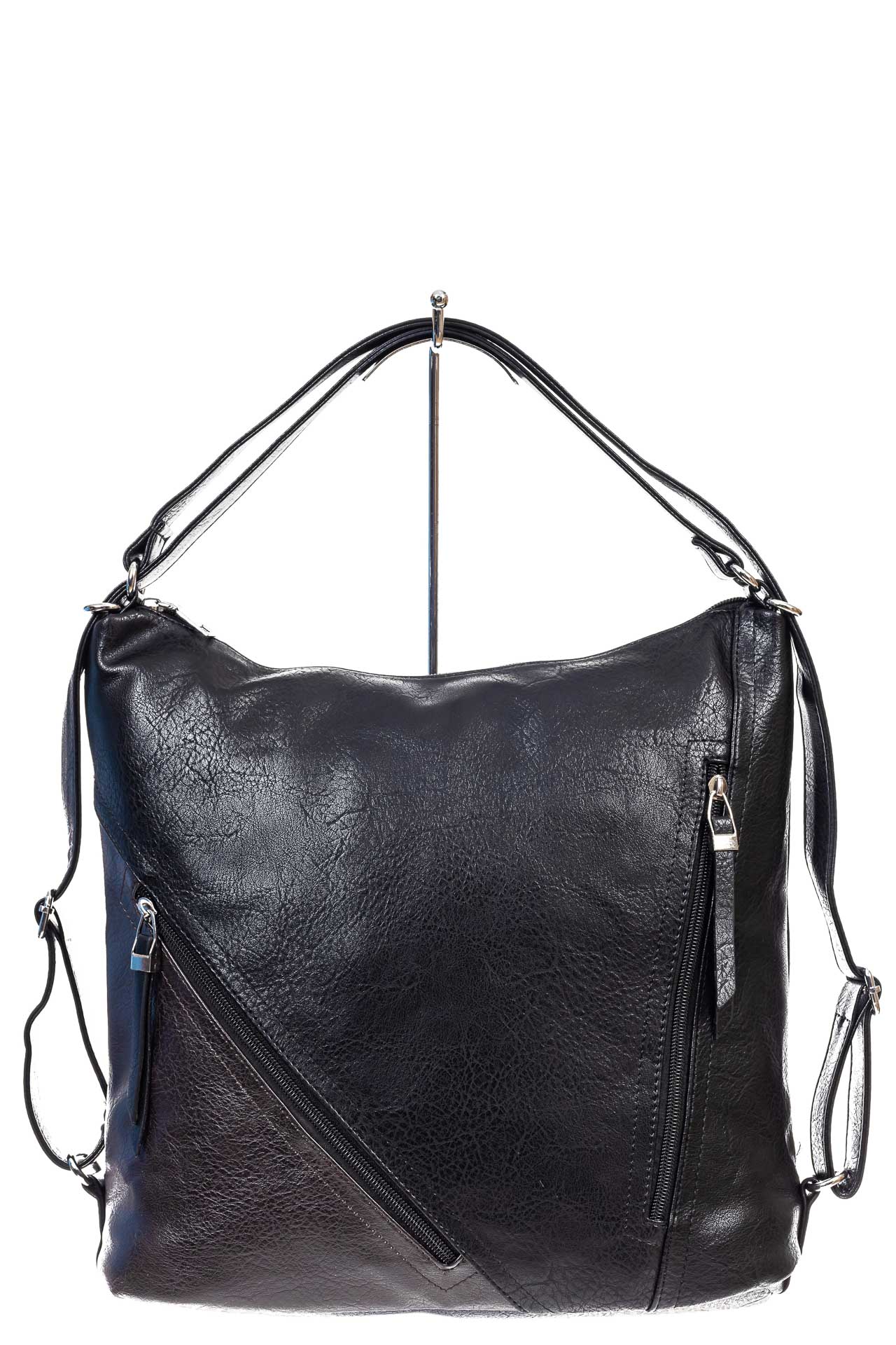 На фото 2 - Женская сумка хобо из гладкой экокожи, цвет черный с шоколадом
