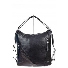 На фото 2 - Женская сумка хобо из гладкой экокожи, цвет черный с шоколадом