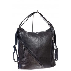 На фото 3 - Женская сумка хобо из гладкой экокожи, цвет черный с шоколадом