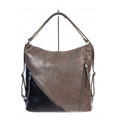 На фото 2 - Женская сумка хобо из гладкой экокожи, цвет коричневый с черным