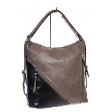 На фото 3 - Женская сумка хобо из гладкой экокожи, цвет коричневый с черным