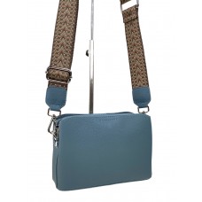 На фото 1 - Женская сумка кросс боди из натуральной кожи, цвет голубой