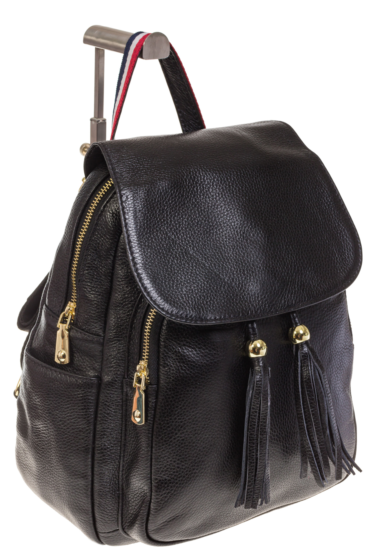 На фото 1 - Женский рюкзак из натуральной кожи черного цвета 672