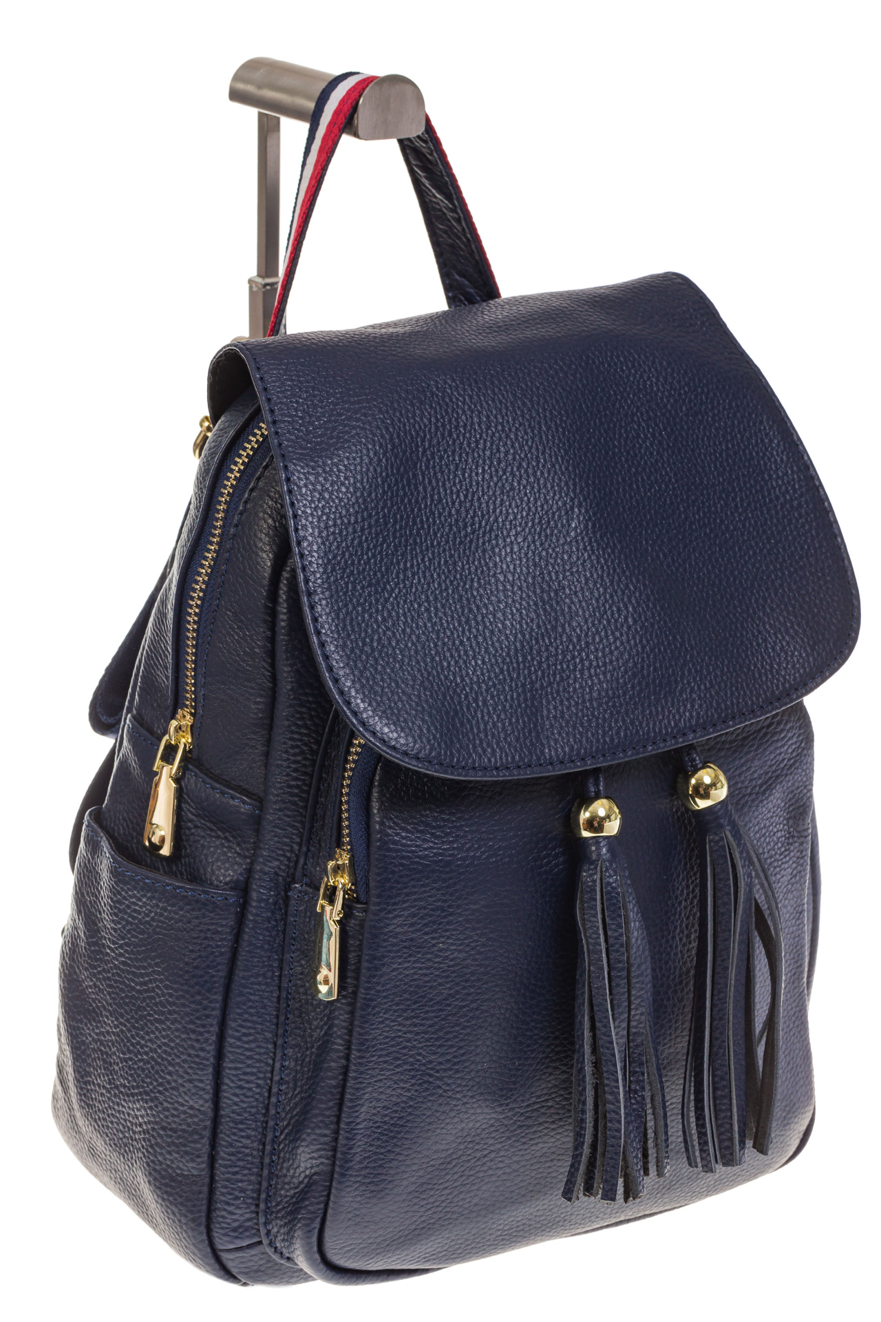 На фото 1 - Женский рюкзак из натуральной кожи синего цвета 672