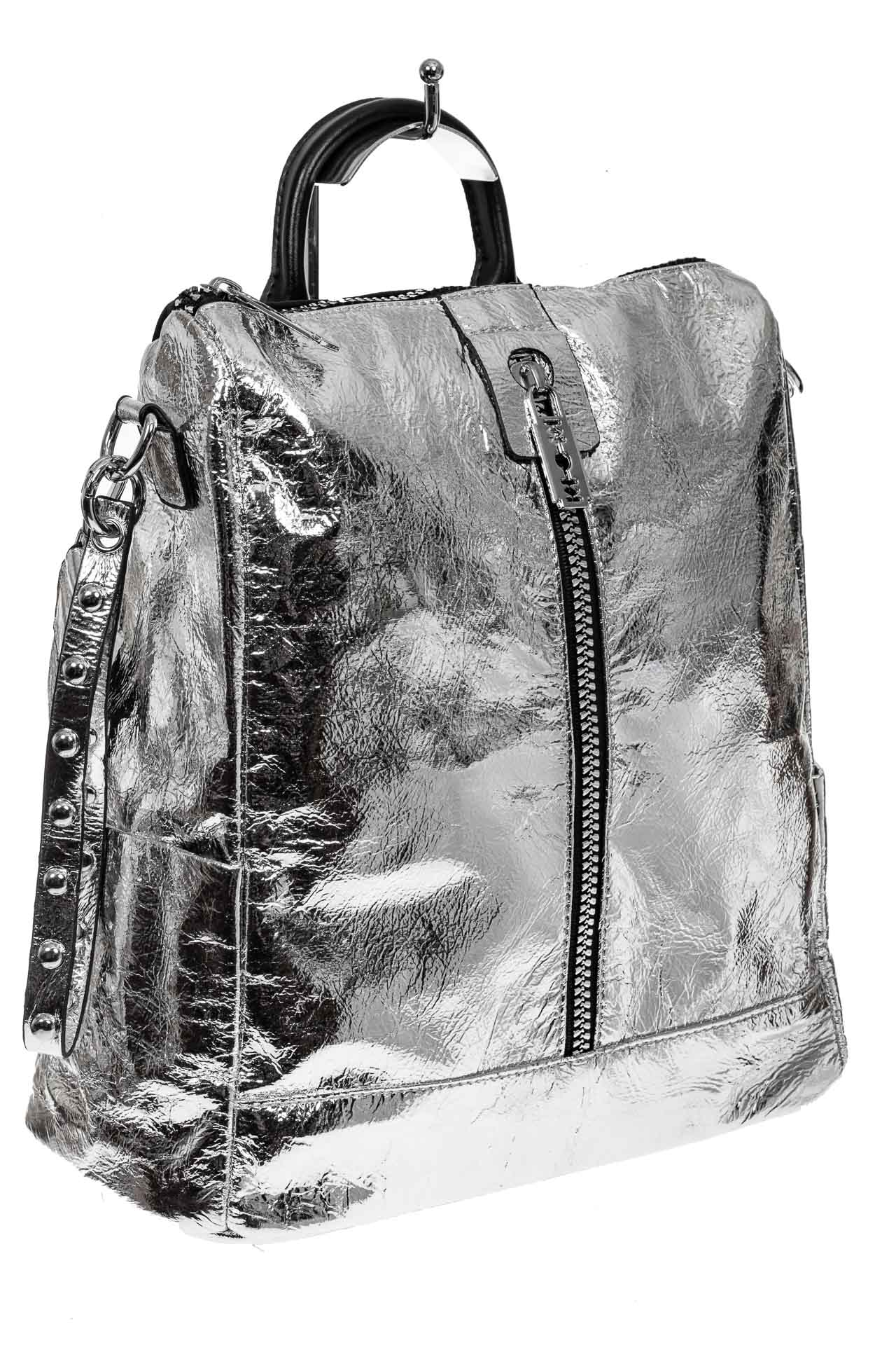 На фото 1 - Большой городской рюкзак из искусственной кожи, цвет серебро