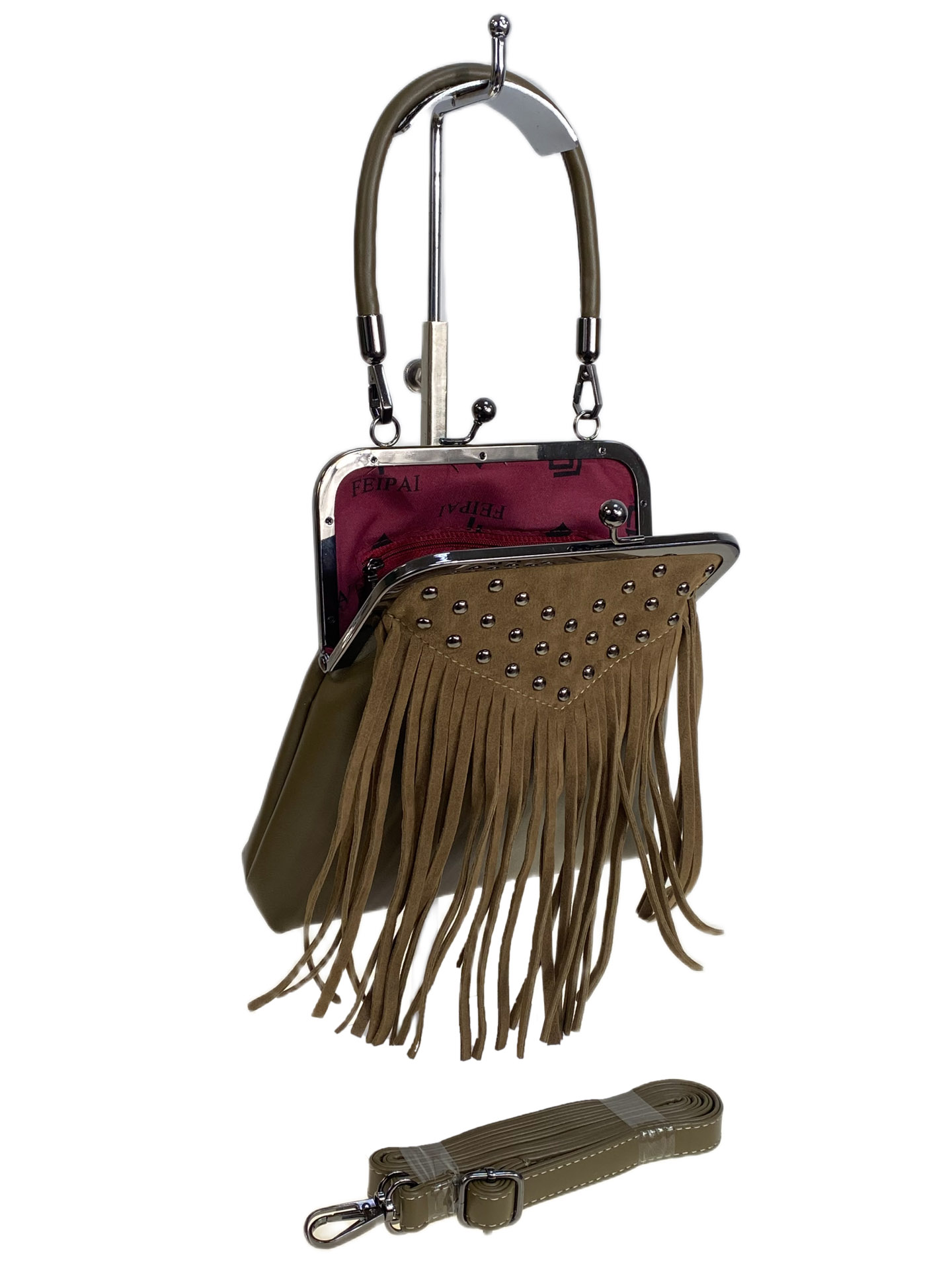 На фото 2 - Женская сумка из искусственной кожи и замши, цвет хаки