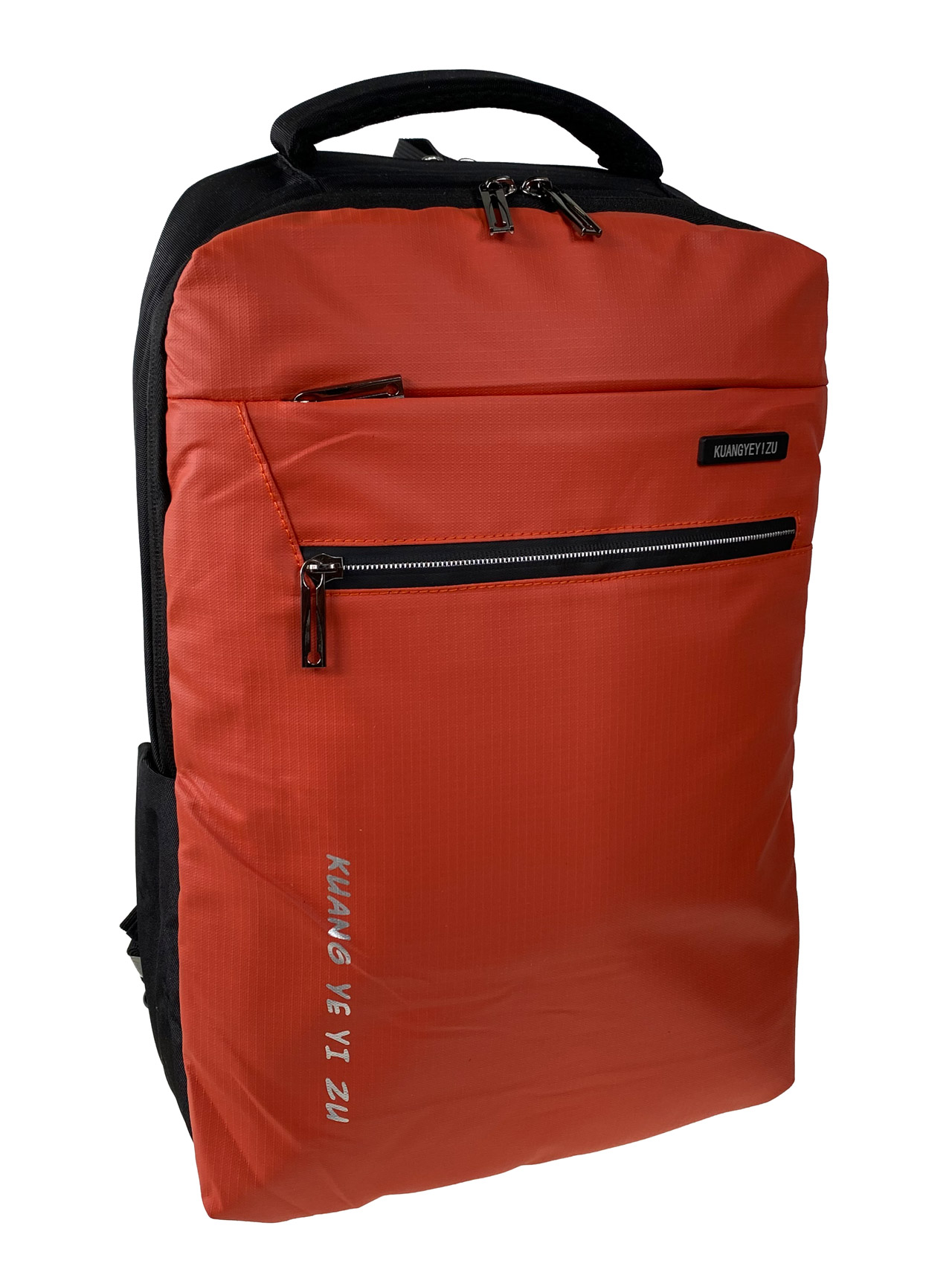 На фото 1 - Рюкзак мужской  из текстиля, цвет черный с рыжим 