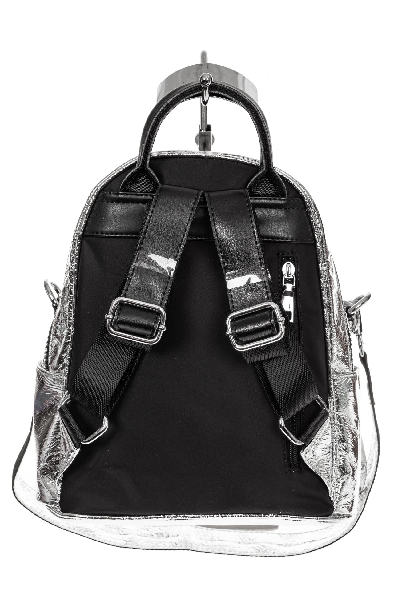 На фото 2 - Классический городской рюкзак из искусственной кожи, цвет серебро