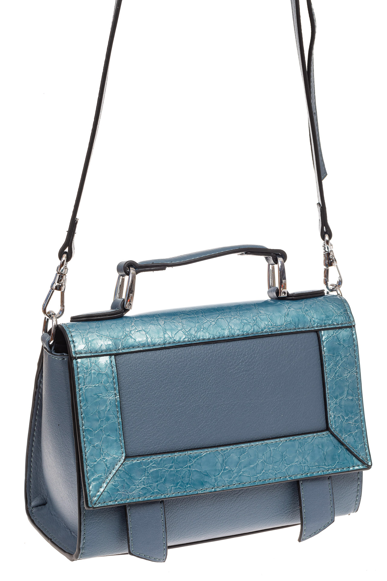 На фото 1 - Классическая сумка из натуральной кожи, цвет серо-голубой