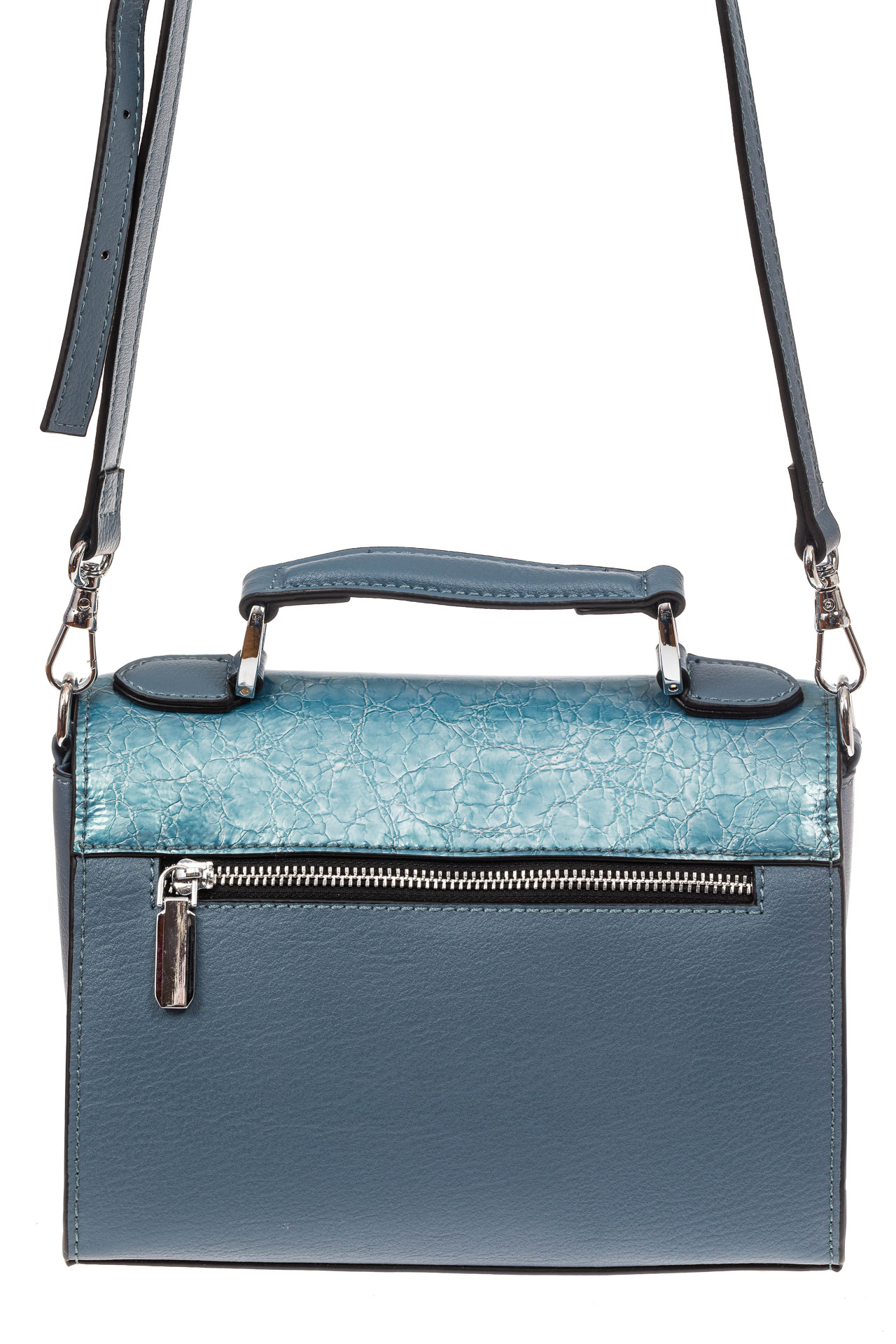На фото 2 - Классическая сумка из натуральной кожи, цвет серо-голубой