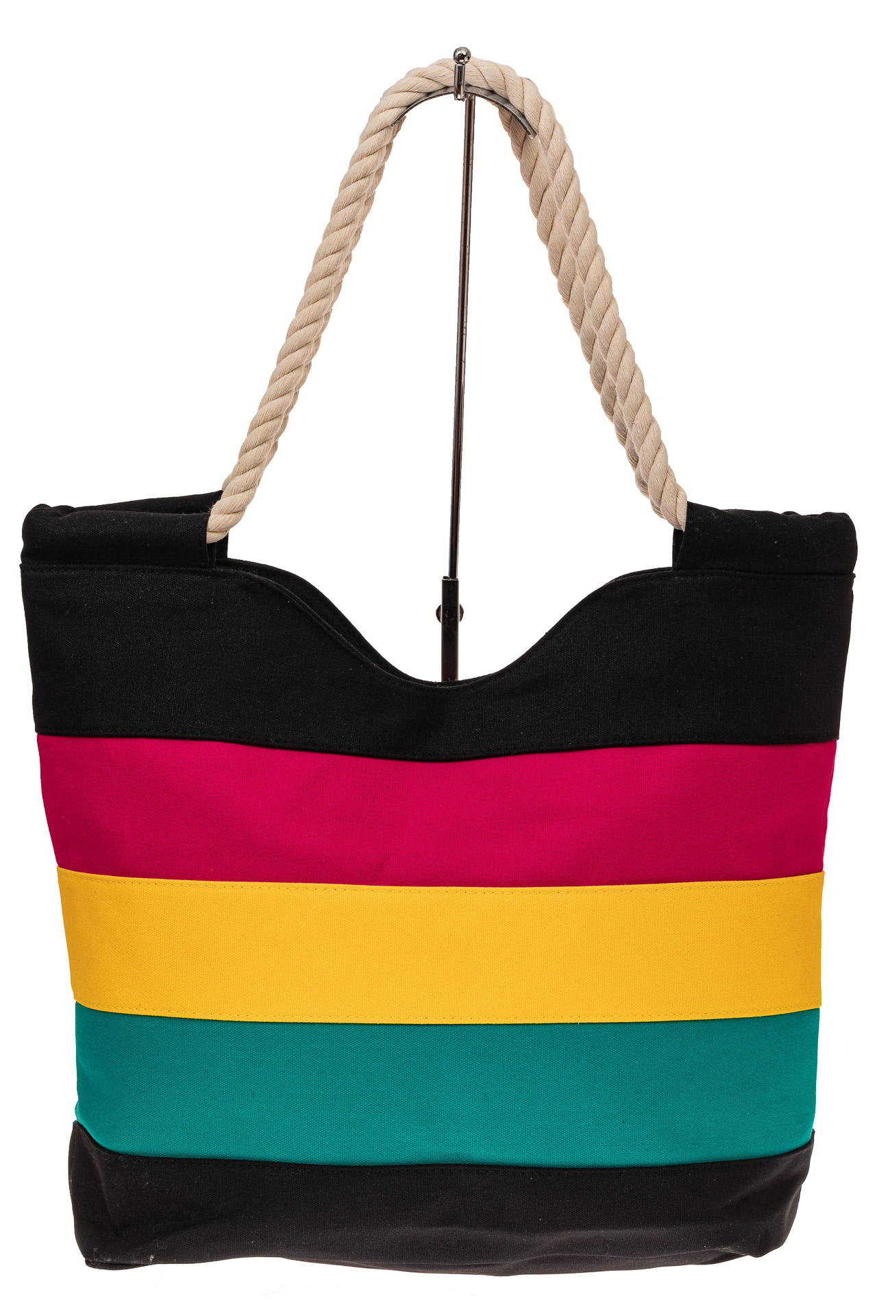 На фото 2 - Пляжная сумка-шоппер с ручками из каната, цвет черный