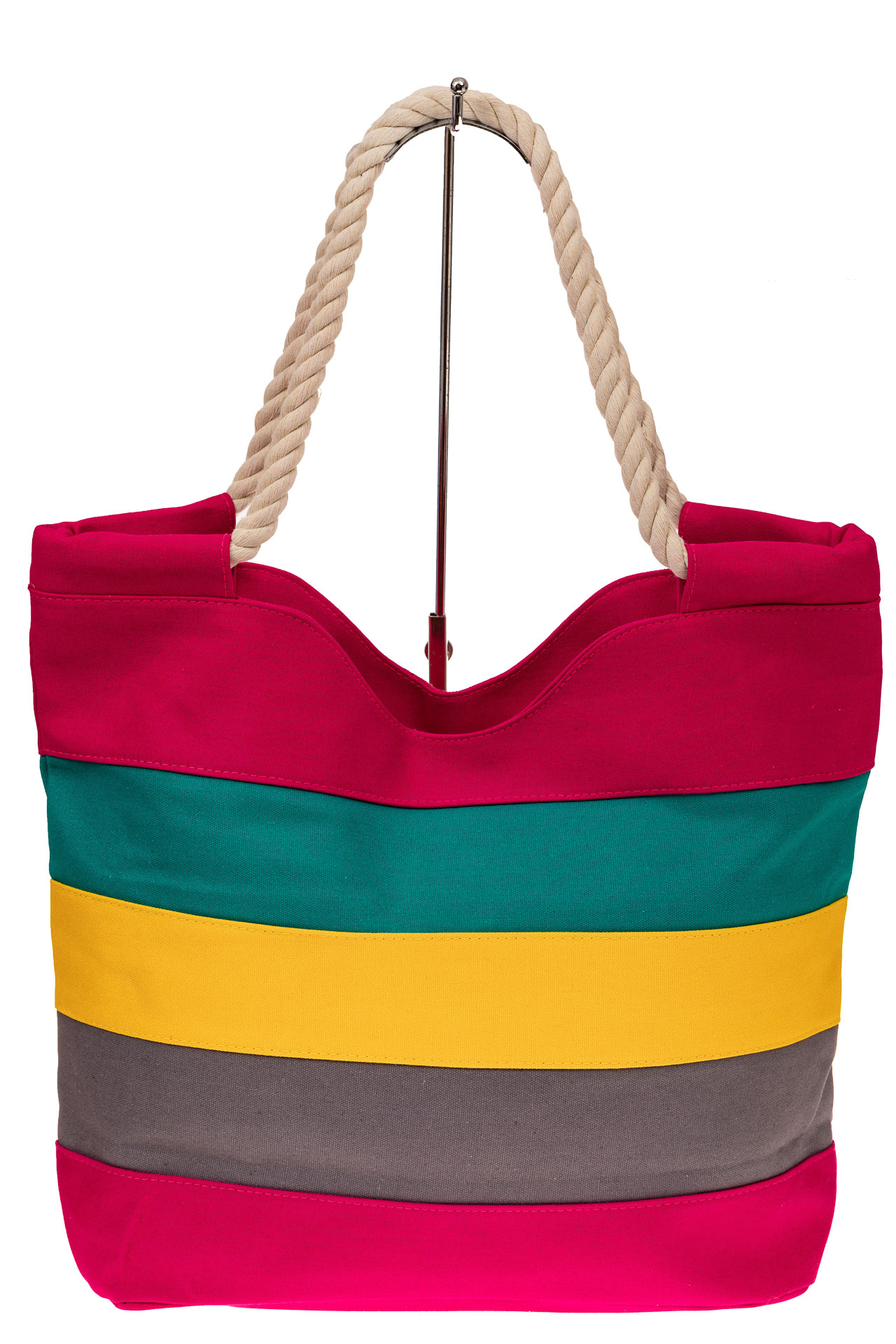 На фото 2 - Пляжная сумка-шоппер с ручками из каната, цвет красный
