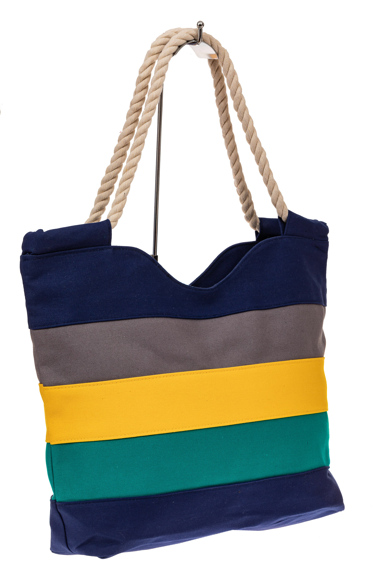 На фото 1 - Пляжная сумка-шоппер с ручками из каната, цвет синий