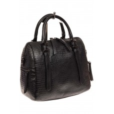 На фото 1 - Женская сумка из натуральной кожи с тиснением, цвет черный